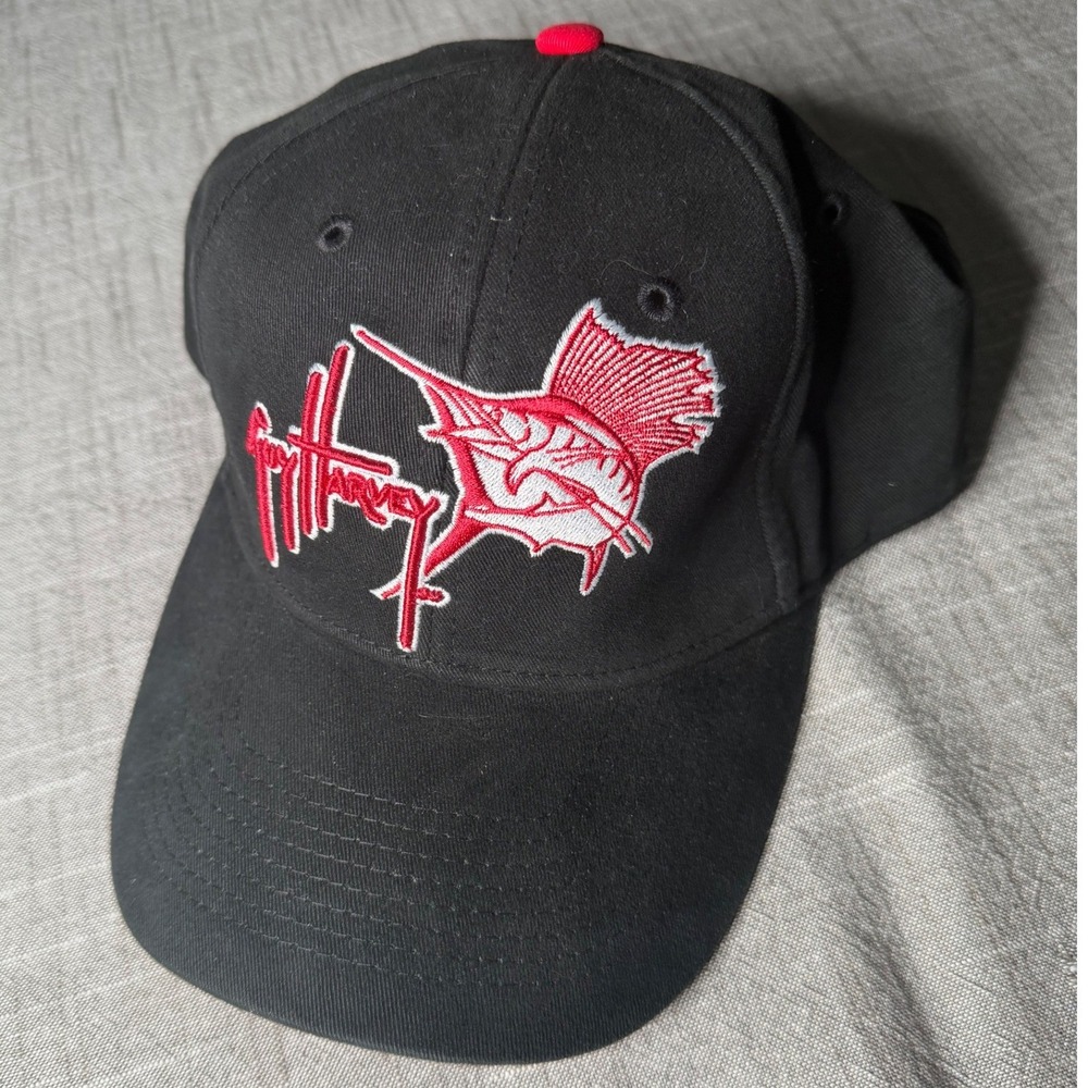 Guy Harvey Men‎ Black Red Marlin Fishing Hat AFTCO Collegiate Cap GHH21030 NWT